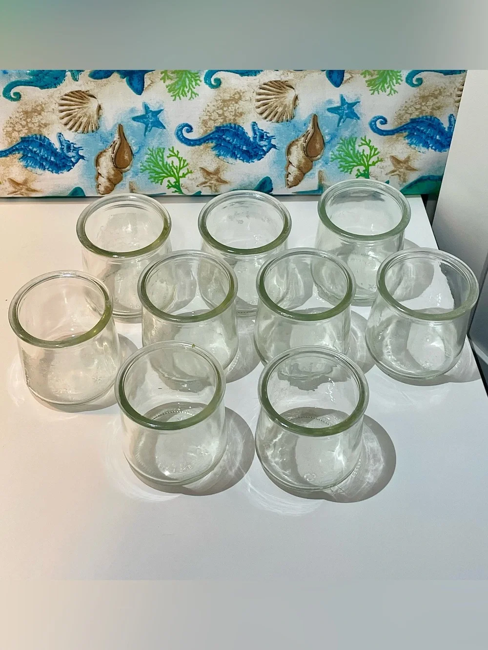 Set of 9 Oui Glass Yogurt Jars – Clear Glass Craft / Candle / Vase / Storage
